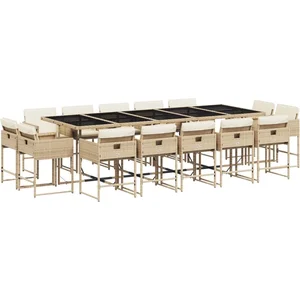 vidaXL Ensemble à manger de jardin et coussins 15 pcs beige pas cher