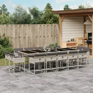 vidaXL Ensemble à manger de jardin et coussins 15 pcs gris clair rotin pas cher