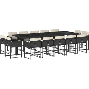 vidaXL Ensemble à manger de jardin 15 pcs coussins noir résine tressée pas cher