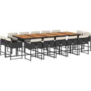 vidaXL Ensemble à manger de jardin 15 pcs coussins noir résine tressée pas cher