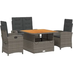 vidaXL Ensemble à manger jardin 4pcs et coussins Gris Résine tressée pas cher