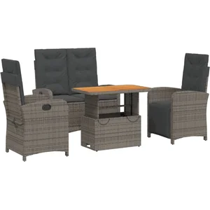 vidaXL Ensemble à manger jardin 4pcs et coussins Gris Résine tressée pas cher