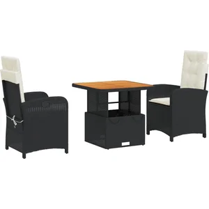 vidaXL Ensemble à manger de jardin avec coussins 3 pcs Noir pas cher