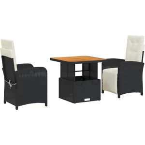 vidaXL Ensemble à manger de jardin avec coussins 3 pcs Noir pas cher