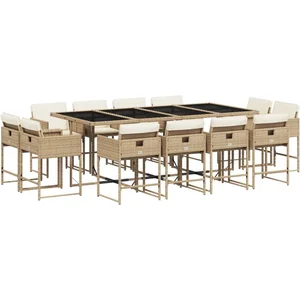 vidaXL Ensemble à manger de jardin et coussins 13 pcs beige pas cher