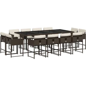 vidaXL Ensemble à manger de jardin avec coussins 13 pcs marron rotin pas cher