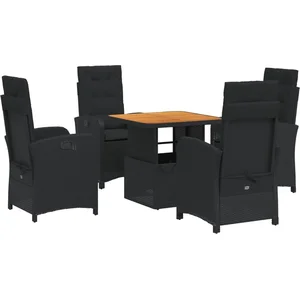 vidaXL Ensemble à manger de jardin coussins 5pcs Noir Résine tressée pas cher