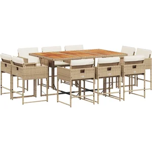 vidaXL Ensemble à manger de jardin et coussins 11 pcs beige poly rotin pas cher