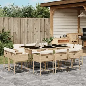 vidaXL Ensemble à manger de jardin et coussins 11 pcs beige poly rotin pas cher