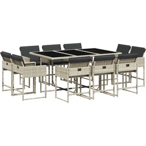 vidaXL Ensemble à manger de jardin 11pcs avec coussins gris poly rotin pas cher
