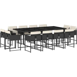 vidaXL Ensemble à manger de jardin 13 pcs coussins noir résine tressée pas cher