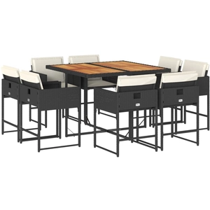 vidaXL Ensemble à manger de jardin 9pcs coussins noir résine tressée pas cher