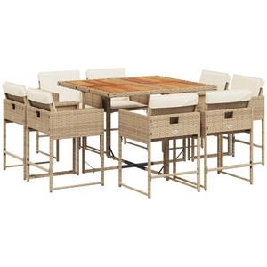 vidaXL Ensemble à manger de jardin et coussins 9 pcs beige Poly rotin pas cher