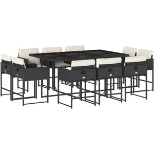 vidaXL Ensemble à manger de jardin 11 pcs coussins noir résine tressée pas cher