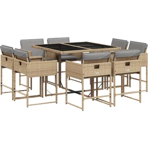 vidaXL Ensemble à manger de jardin et coussins 9 pcs mélange beige pas cher