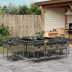 vidaXL Ensemble à manger de jardin 11pcs avec coussins gris poly rotin pas cher