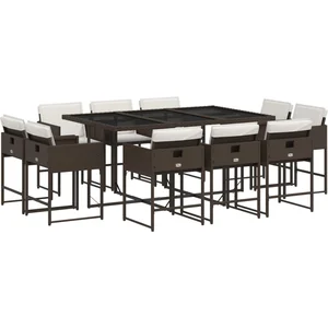 vidaXL Ensemble à manger de jardin et coussins 11 pcs marron rotin pas cher
