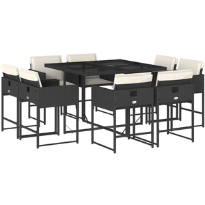 vidaXL Ensemble à manger de jardin 9pcs coussins noir résine tressée pas cher
