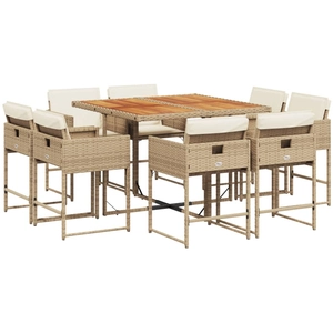 Comparateur de prix : vidaXL Ensemble à manger de jardin et coussins 9 pcs beige Poly rotin