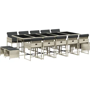 vidaXL Ensemble à manger de jardin et coussins 15 pcs gris clair rotin pas cher