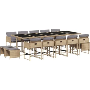 vidaXL Ensemble à manger de jardin et coussins 15 pcs mélange beige pas cher