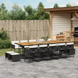 vidaXL Ensemble à manger de jardin 15 pcs coussins noir résine tressée pas cher