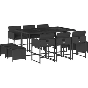 vidaXL Ensemble à manger de jardin 11 pcs coussins noir résine tressée pas cher
