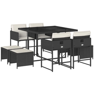 Comparateur de prix : vidaXL Ensemble à manger de jardin 9pcs coussins noir résine tressée