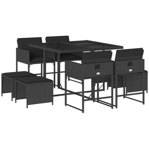 vidaXL Ensemble à manger de jardin 9pcs coussins noir résine tressée pas cher