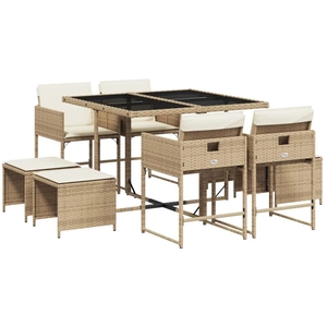 Comparateur de prix : vidaXL Ensemble à manger de jardin et coussins 9 pcs beige Poly rotin