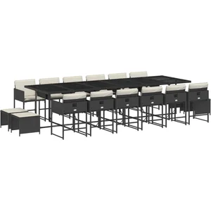 vidaXL Ensemble à manger de jardin 17 pcs coussins noir résine tressée pas cher