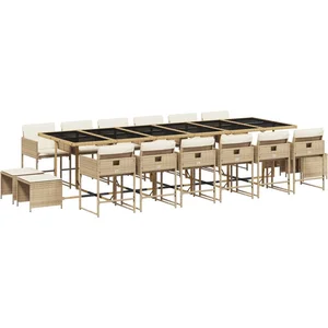 vidaXL Ensemble à manger de jardin et coussins 17 pcs beige pas cher