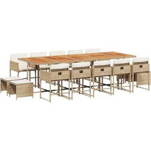 vidaXL Ensemble à manger de jardin et coussins 15 pcs beige pas cher