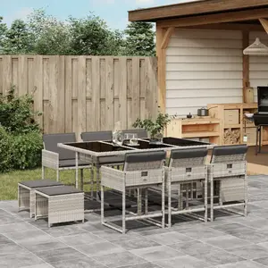vidaXL Ensemble à manger de jardin 11pcs avec coussins gris poly rotin pas cher