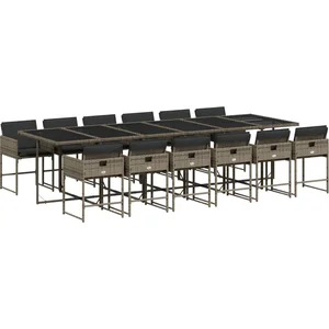 vidaXL Ensemble à manger de jardin coussins 13 pcs gris résine tressée pas cher