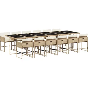 vidaXL Ensemble à manger de jardin et coussins 13 pcs beige pas cher