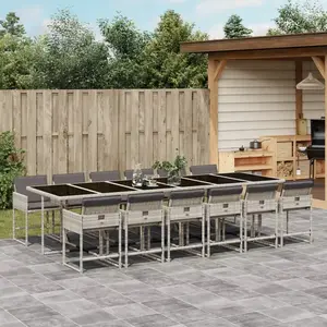 vidaXL Ensemble à manger de jardin et coussins 13 pcs gris clair rotin pas cher