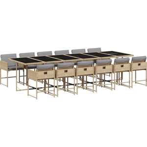 vidaXL Ensemble à manger de jardin coussins 13 pcs mélange beige rotin pas cher