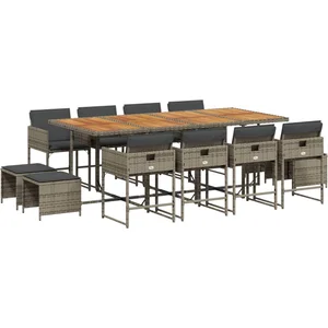 vidaXL Ensemble à manger de jardin coussins 13 pcs gris résine tressée pas cher