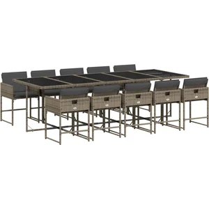 vidaXL Ensemble à manger de jardin 11pcs avec coussins gris poly rotin pas cher