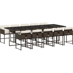 vidaXL Ensemble à manger de jardin et coussins 11 pcs marron rotin pas cher