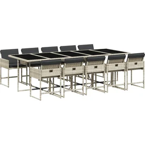 vidaXL Ensemble à manger de jardin 11pcs avec coussins gris poly rotin pas cher