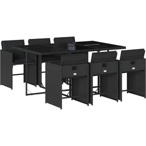 vidaXL Ensemble à manger de jardin coussins 7pcs Noir Résine tressée pas cher