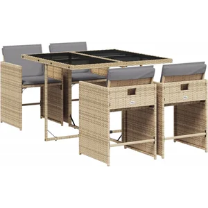 Comparateur de prix : vidaXL Ensemble à manger de jardin coussins 5 pcs mélange beige rotin