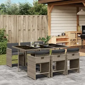 vidaXL Ensemble à manger de jardin et coussins 7 pcs gris rotin pas cher