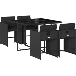vidaXL Ensemble à manger de jardin coussins 5pcs Noir Résine tressée pas cher