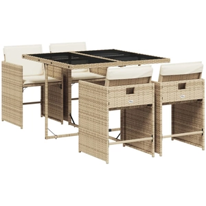 vidaXL Ensemble à manger de jardin avec coussins 5pcs Beige poly rotin pas cher