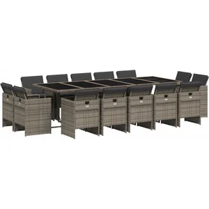 vidaXL Ensemble à manger de jardin 15 pcs coussins gris résine tressée pas cher