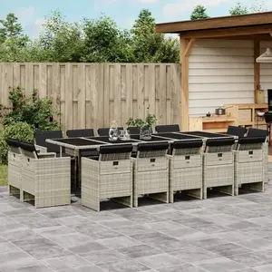 vidaXL Ensemble à manger de jardin et coussins 15 pcs gris clair rotin pas cher