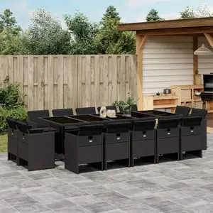 vidaXL Ensemble à manger de jardin 15 pcs coussins noir résine tressée pas cher
